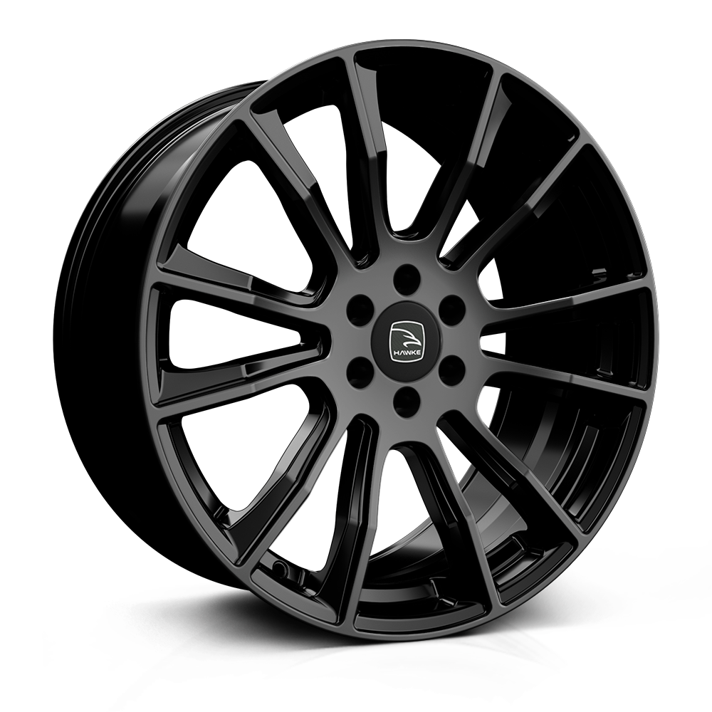 Hawke Denali 20 inch wheel finished in Jet (Gloss) Black; drilled to 6-114 stud pattern